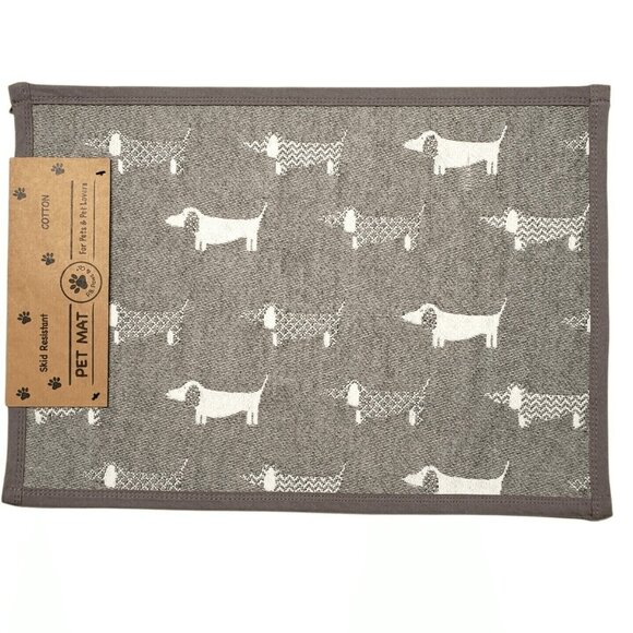 Dog Pet Feeding Mat 13x19" Gray White Non Slip Cotton Food Water Bowl Placemat - Picture 2 of 7